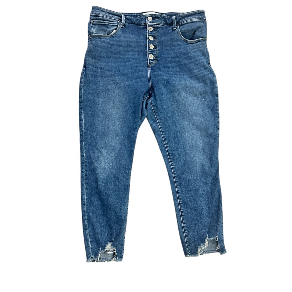Abercrombie Fitch Blue Jeans Womens 32 14 High Rise Button Fly Distressed Ankle - Picture 3 of 7